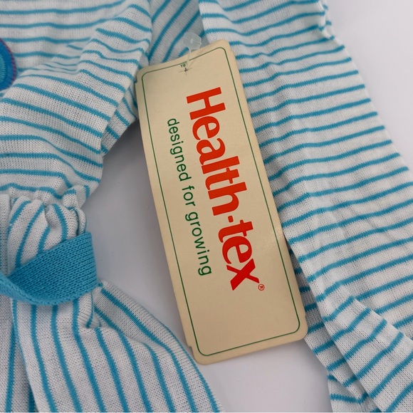 Vintage 80s 90s Health-Tex Bear on Sled Blue White Striped Dress, NWT, Girls 3T - Picture 7 of 8